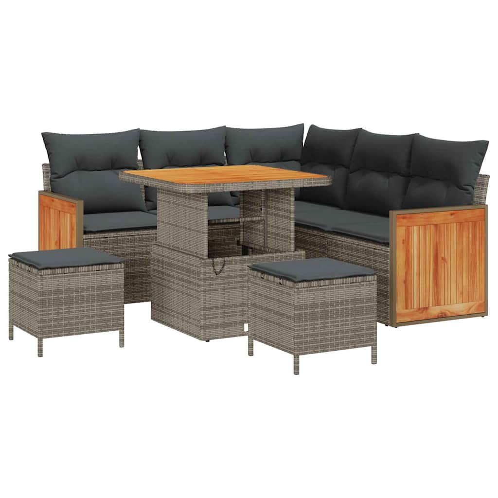 Havesofa Sæt med pude 9 pcs Grå polyrattan