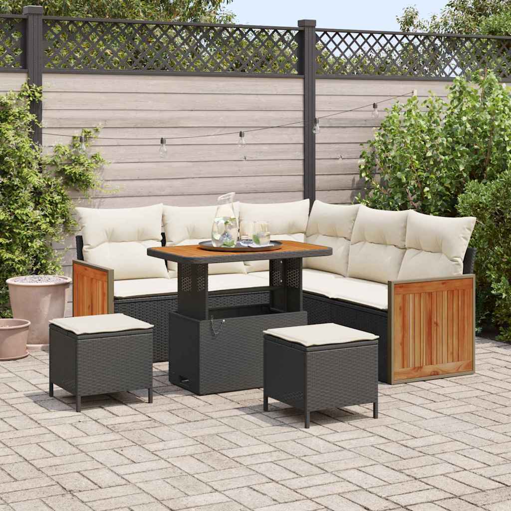 Havesofa Sæt med pude 9 pcs Sort og Cream polyrattan