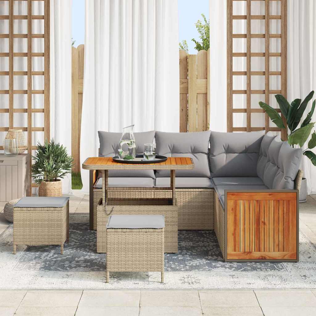 Havesofa Sæt med pude 9 pcs Beige og lys grå polyrattan