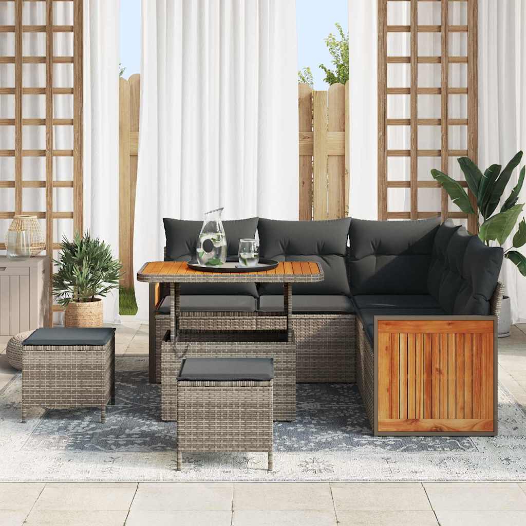 Havesofa Sæt med pude 9 pcs Grå polyrattan