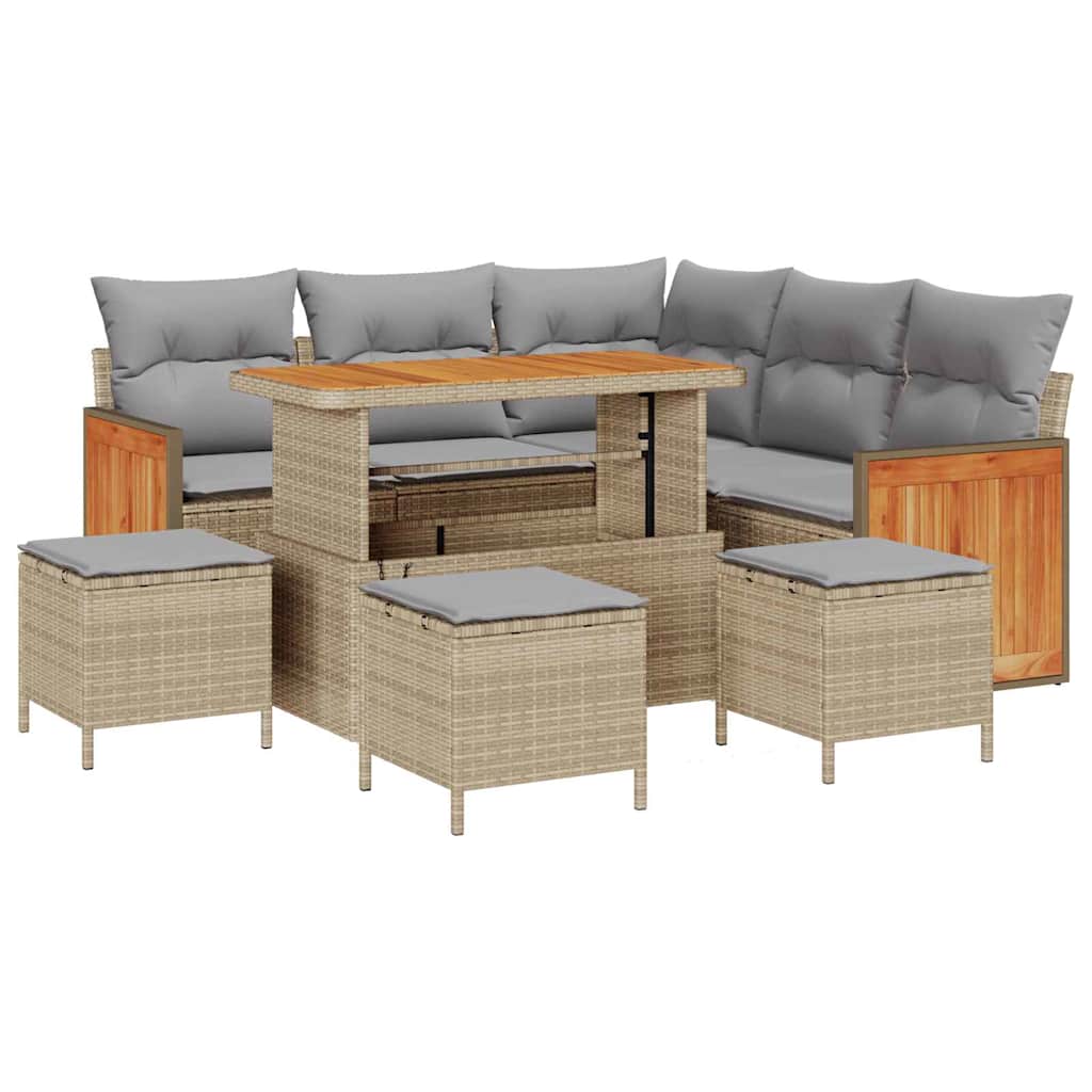 Havesofa Sæt med pude 9 pcs Beige og lys grå polyrattan