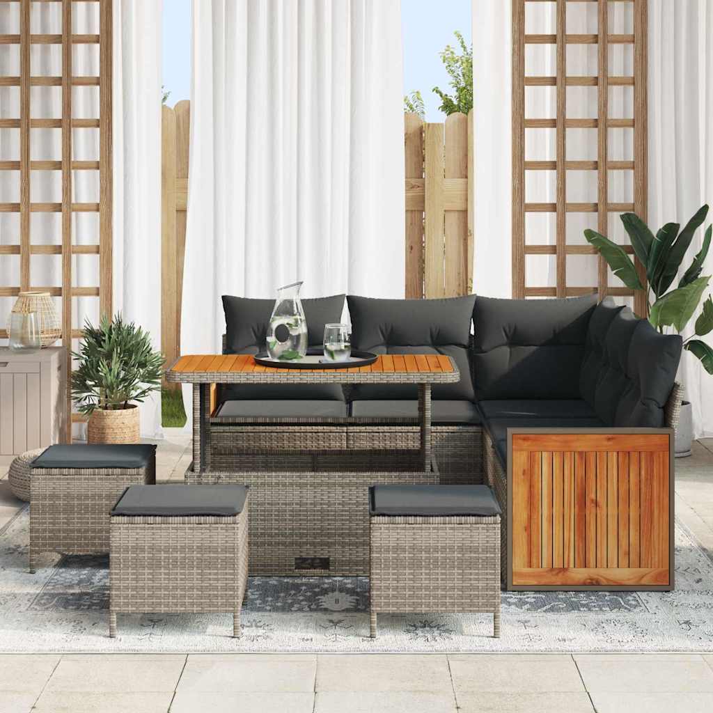 Havesofa Sæt med pude 9 pcs Grå polyrattan