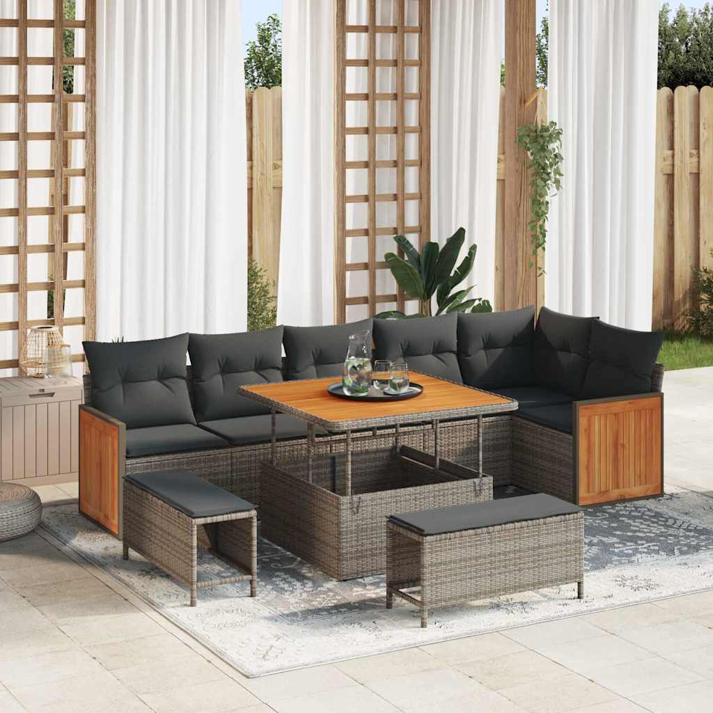 Havesofa Sæt med pude 11 pcs Grå polyrattan