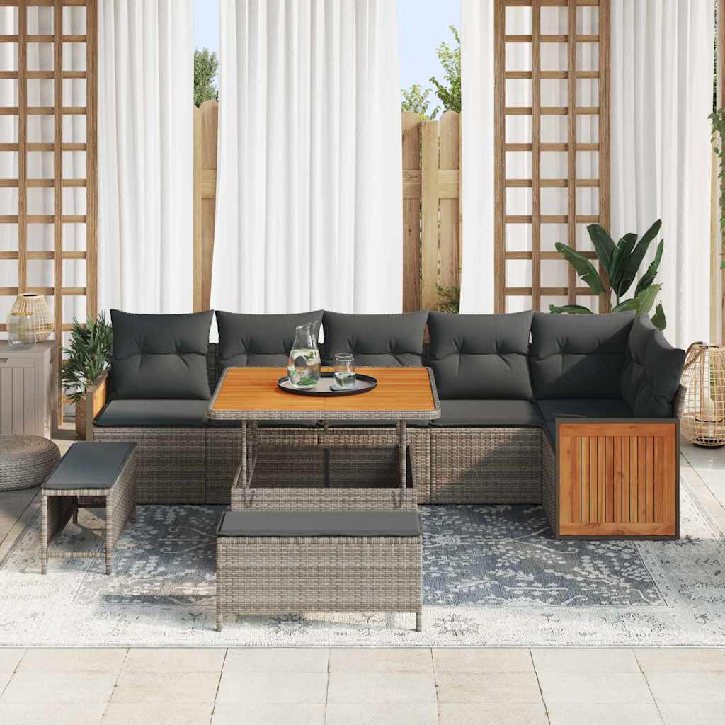 Havesofa Sæt med pude 11 pcs Grå polyrattan