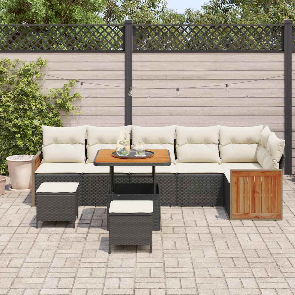 Havesofa Sæt med pude 11 pcs Sort og Cream polyrattan
