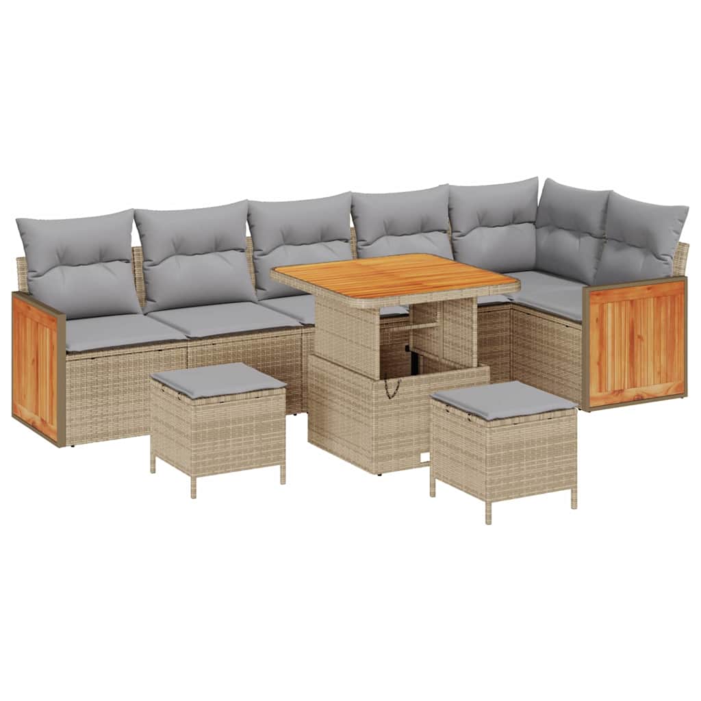 Havesofa Sæt 11 stk. 7-Antal sæder Beige og lys grå polyrattan
