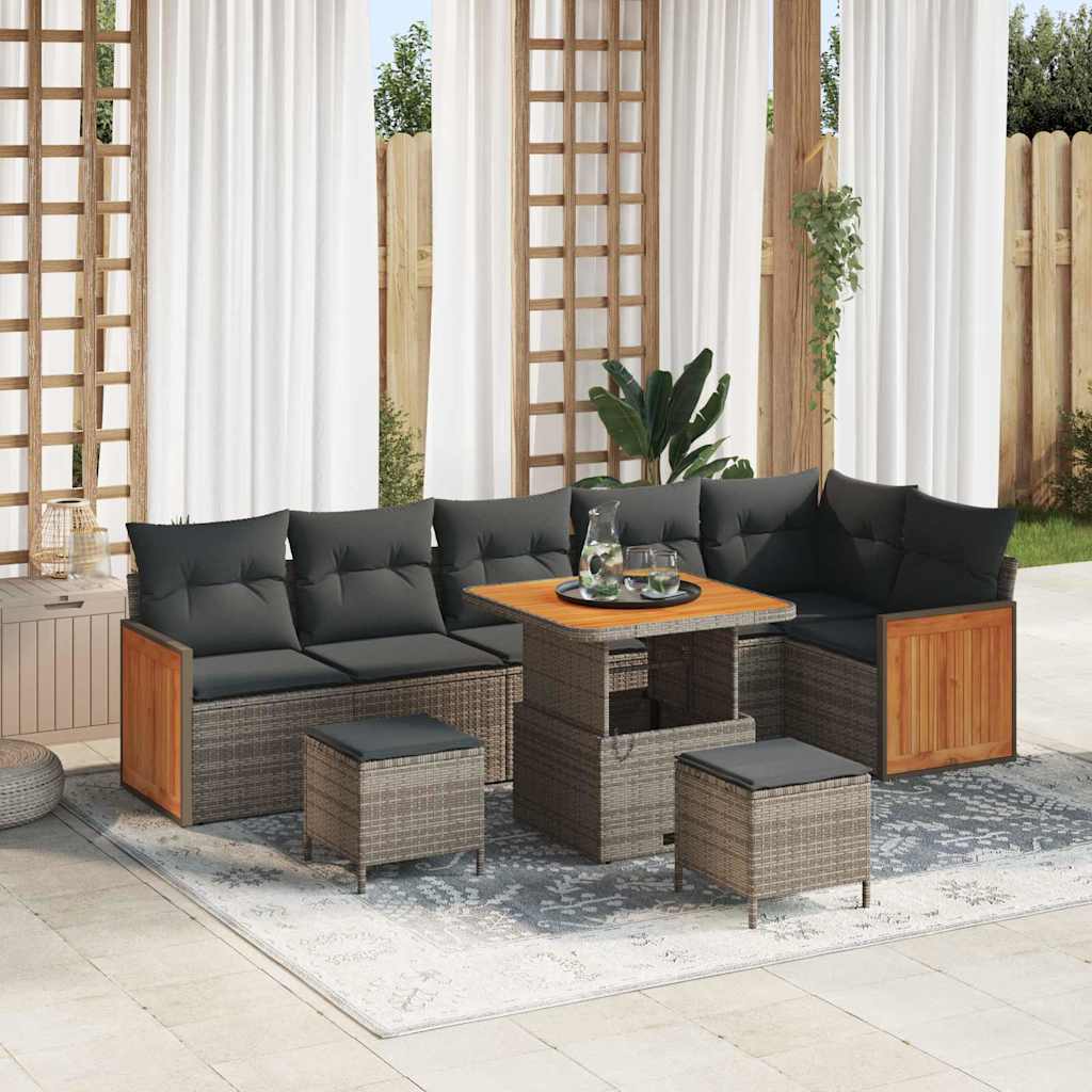 Havesofa Sæt med pude 11 pcs Grå polyrattan