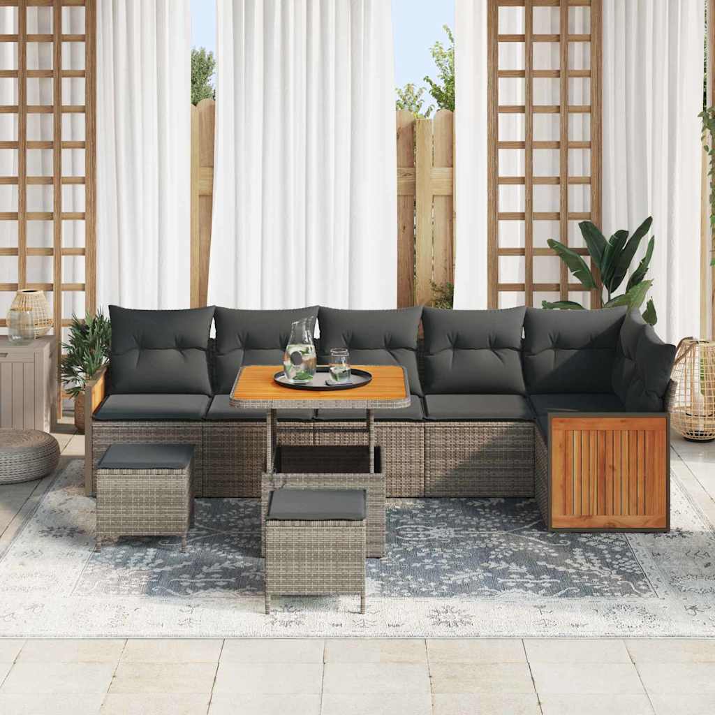 Havesofa Sæt med pude 11 pcs Grå polyrattan