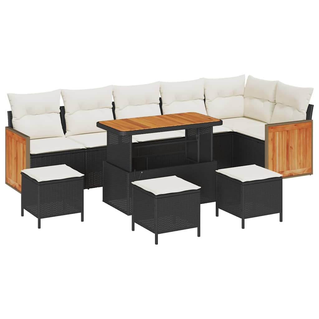 Havesofa Sæt med pude 12 pcs Sort og Cream polyrattan