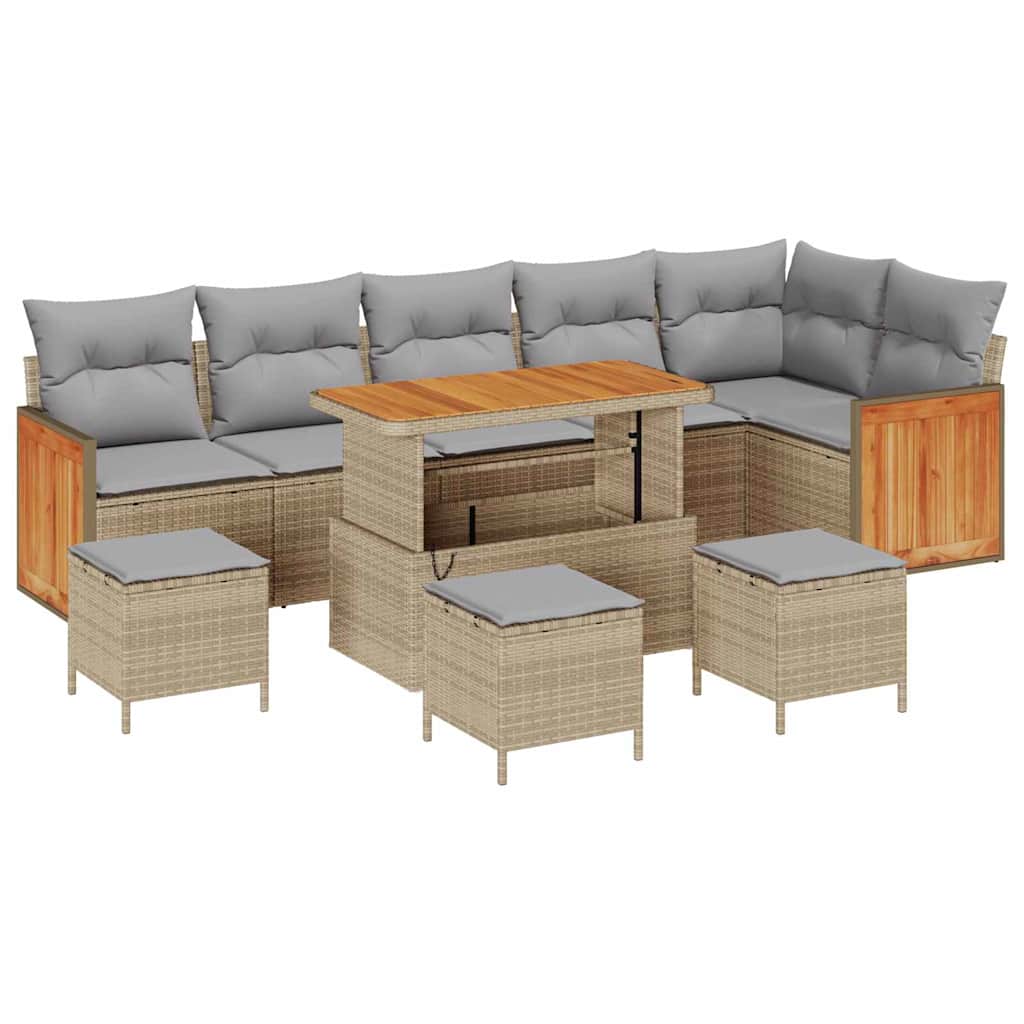 Havesofa Sæt med pude 12 pcs Beige og lys grå polyrattan