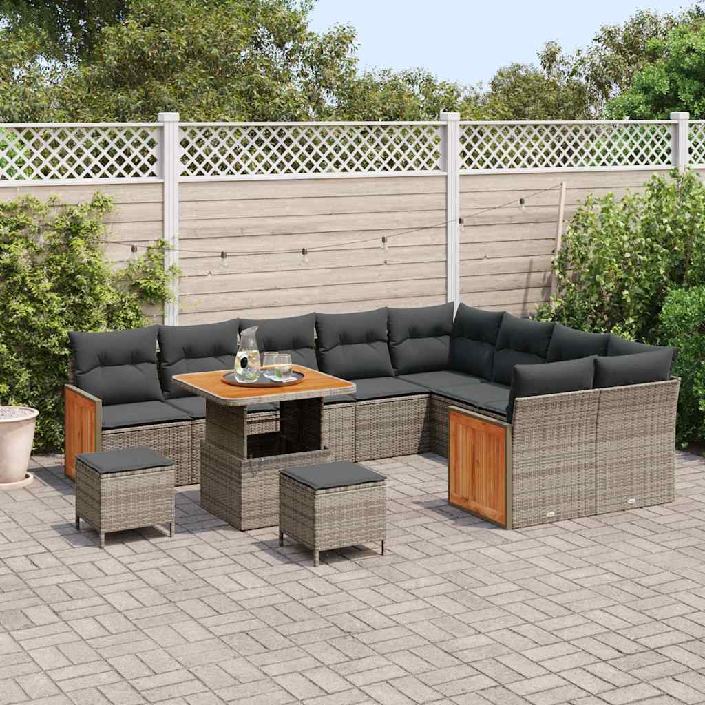 Havesofa Sæt med pude 13 pcs Grå polyrattan