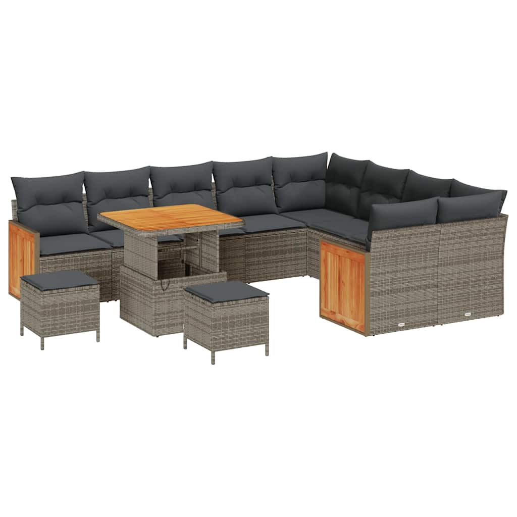 Havesofa Sæt med pude 13 pcs Grå polyrattan