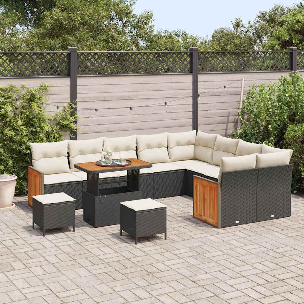 Havesofa Sæt med pude 13 pcs Sort og Cream polyrattan
