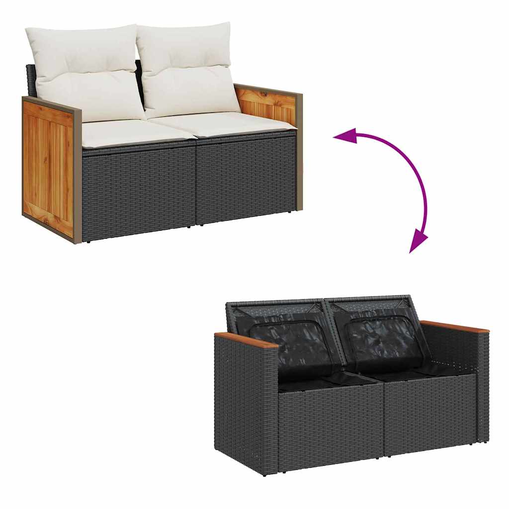 Havesofa Sæt med pude 13 pcs Sort og Cream polyrattan
