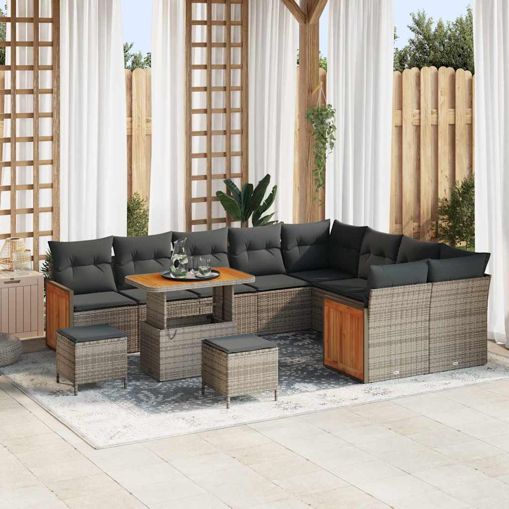 Havesofa Sæt med pude 13 pcs Grå polyrattan