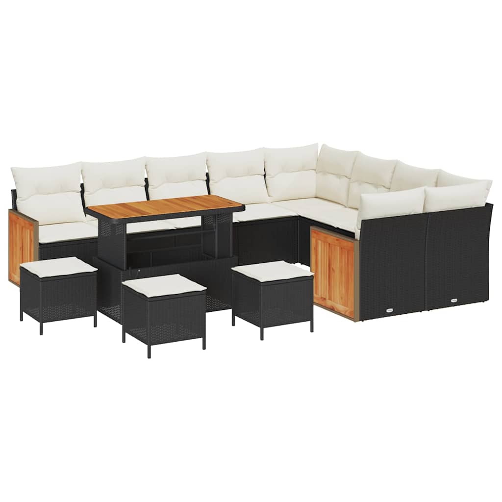 Havesofa Sæt med pude 14 pcs Sort og Cream polyrattan