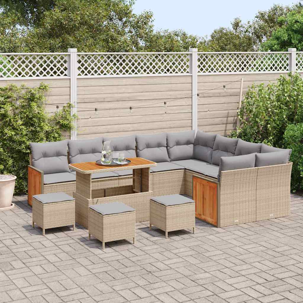 Havesofa Sæt med pude 14 pcs Beige og lys grå polyrattan