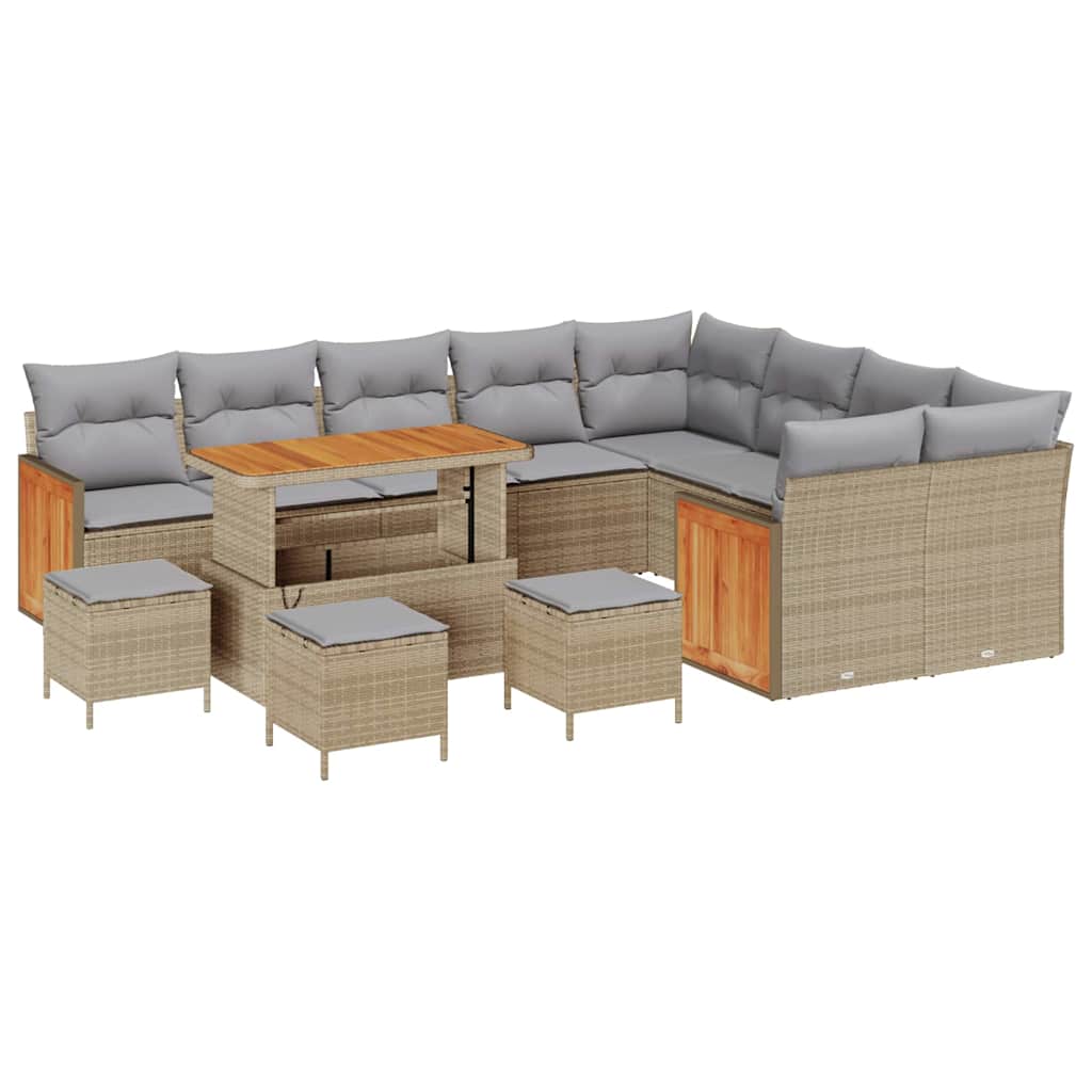 Havesofa Sæt med pude 14 pcs Beige og lys grå polyrattan