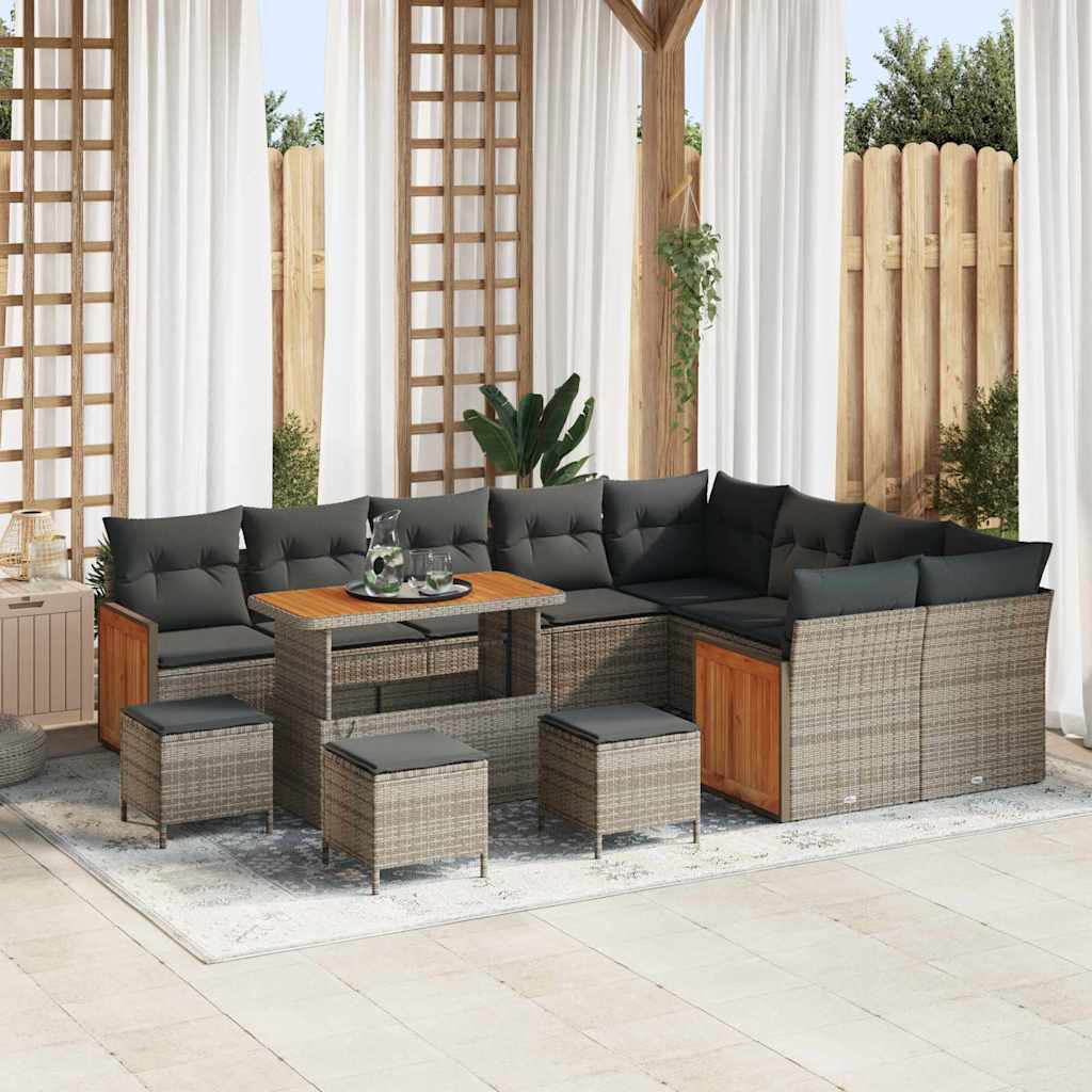 Havesofa Sæt med pude 14 pcs Grå polyrattan
