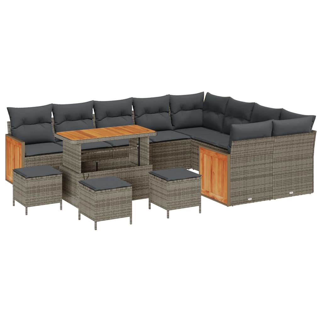Havesofa Sæt med pude 14 pcs Grå polyrattan