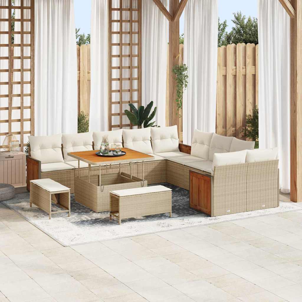 Havesofa Sæt med pude 17 pcs Beige og creme polyrattan