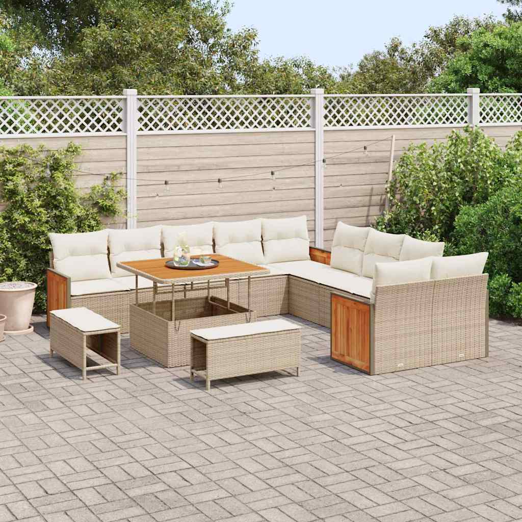 Havesofa Sæt med pude 17 pcs Beige og creme polyrattan