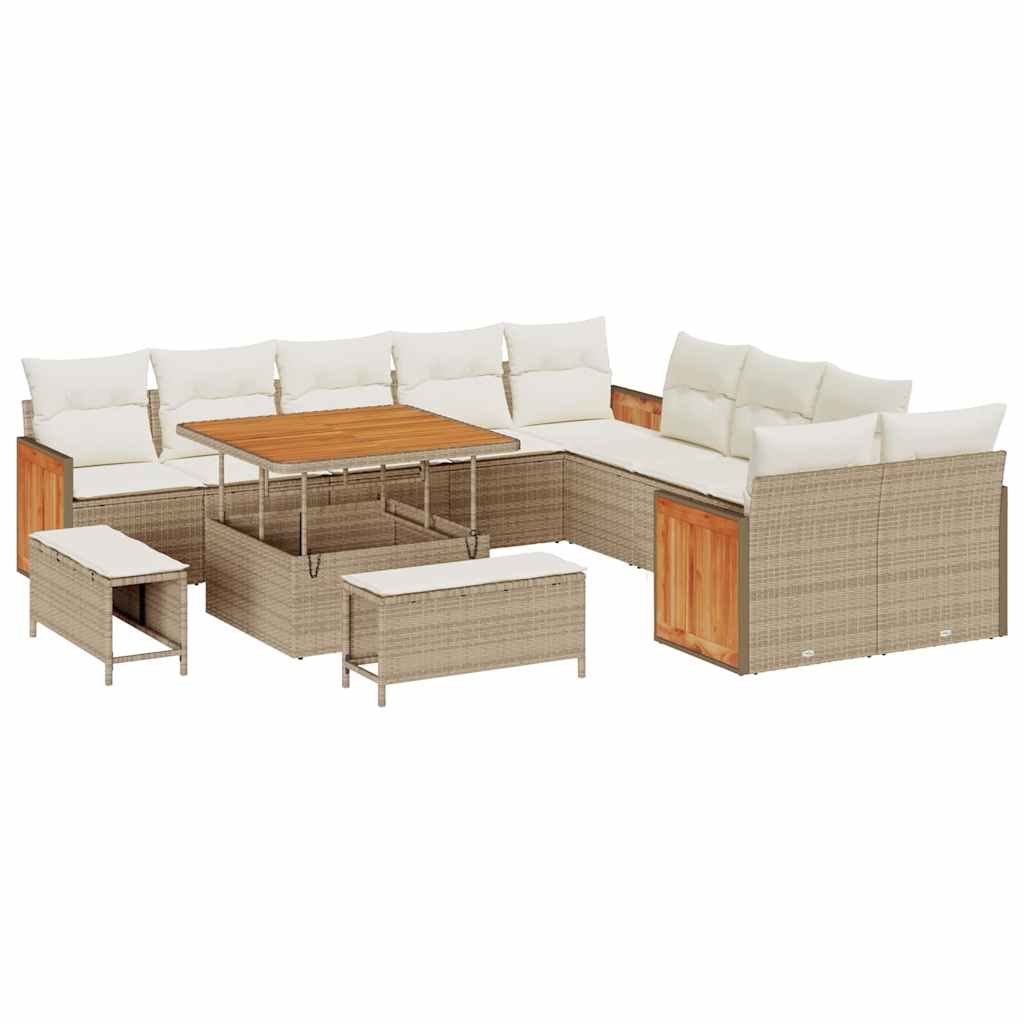 Havesofa Sæt med pude 17 pcs Beige og creme polyrattan