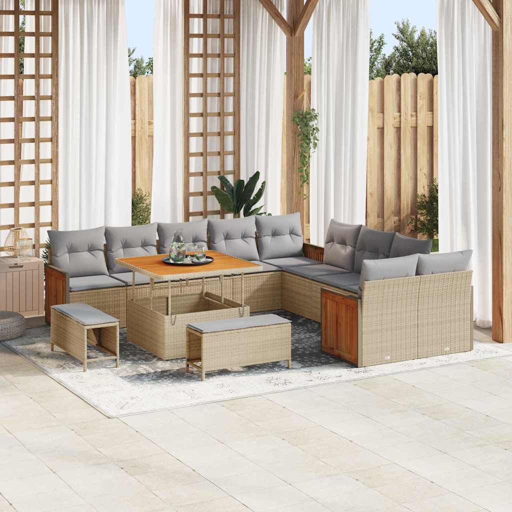 Havesofa Sæt med pude 17 pcs Beige og lys grå polyrattan