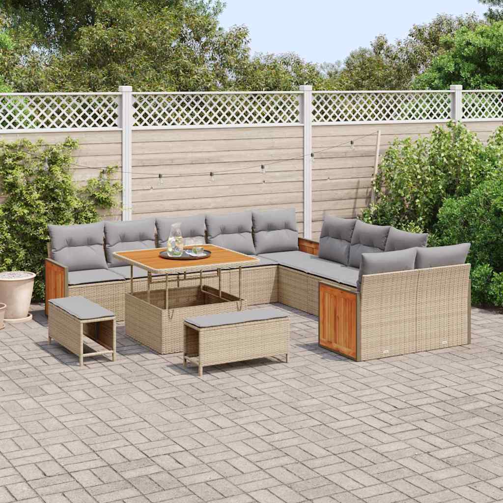 Havesofa Sæt med pude 17 pcs Beige og lys grå polyrattan