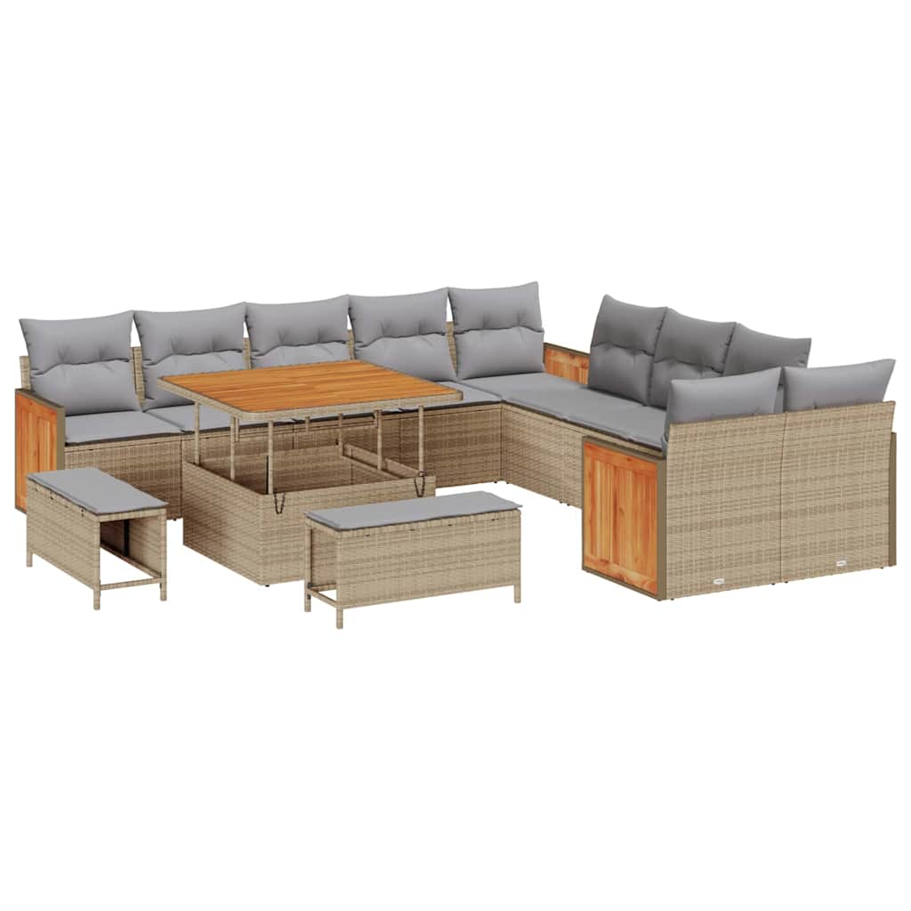 Havesofa Sæt med pude 17 pcs Beige og lys grå polyrattan