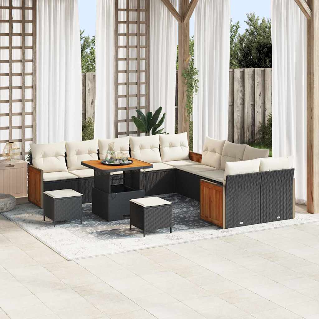 Havesofa Sæt med pude 17 pcs Sort og Cream polyrattan