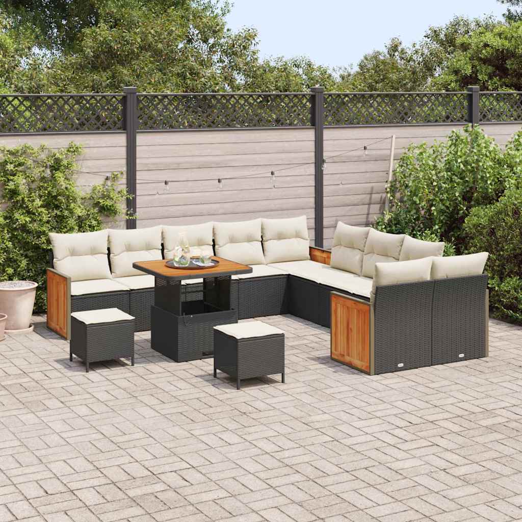 Havesofa Sæt med pude 17 pcs Sort og Cream polyrattan