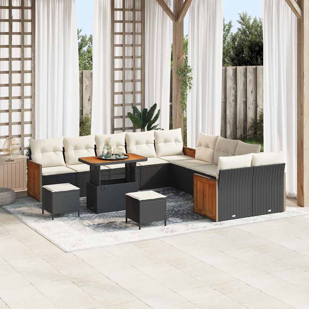 Havesofa Sæt med pude 17 pcs Sort og Cream polyrattan
