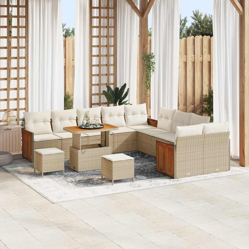 Havesofa Sæt med pude 17 pcs Beige og creme polyrattan