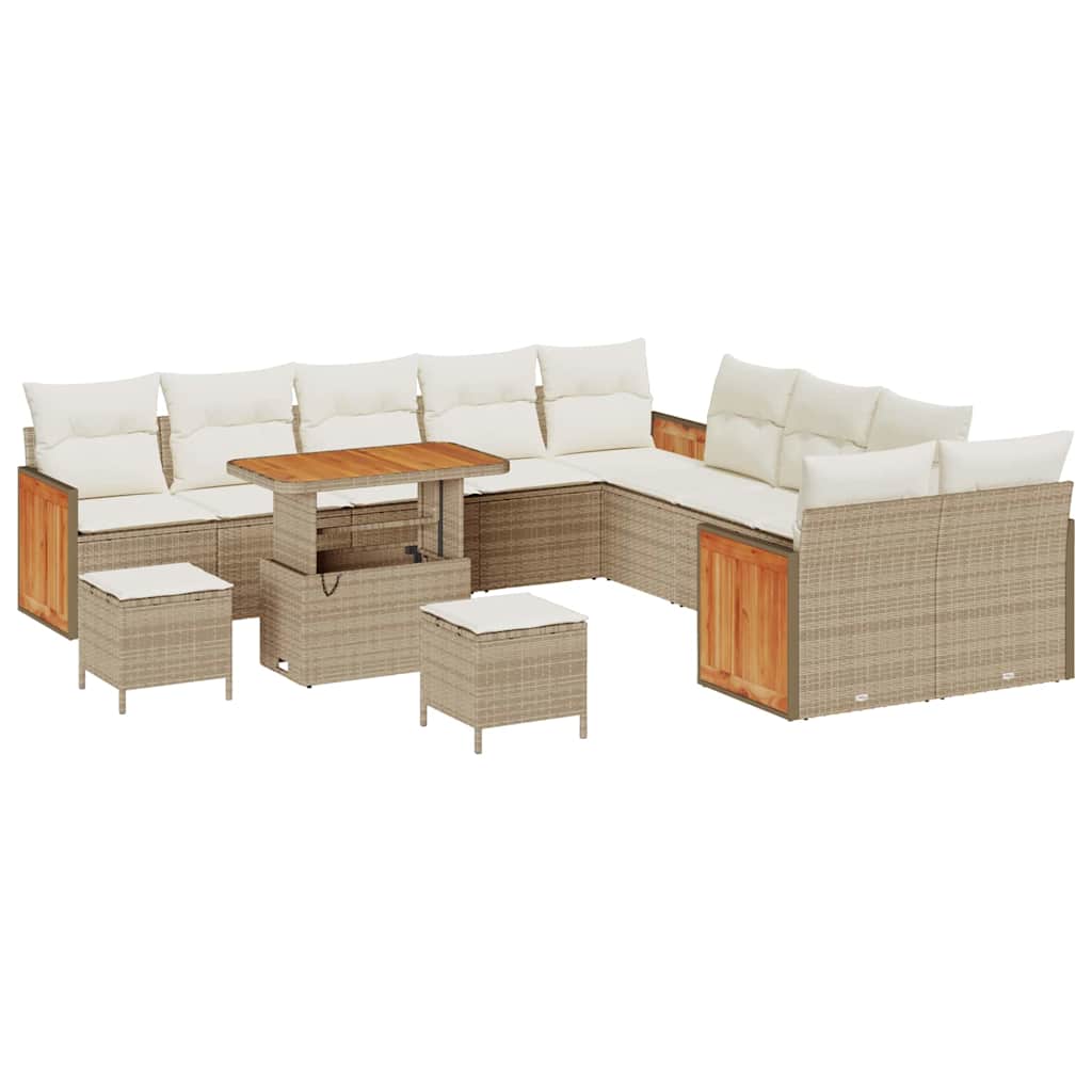 Havesofa Sæt med pude 17 pcs Beige og creme polyrattan