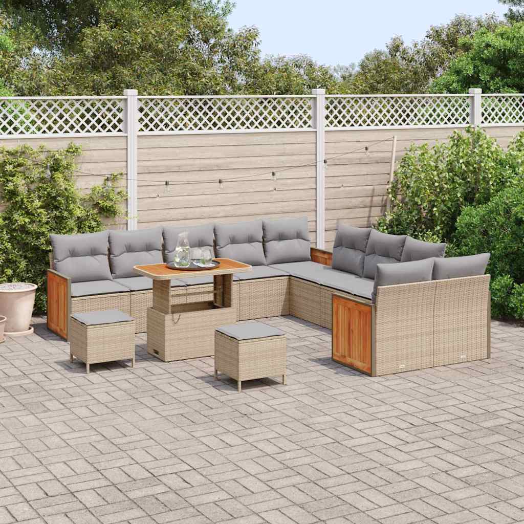 Havesofa Sæt med pude 17 pcs Beige og lys grå polyrattan