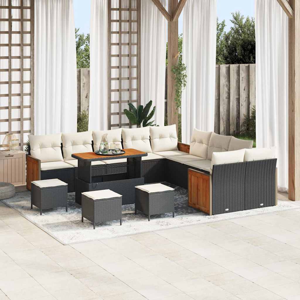 Havesofa Sæt med pude 18 pcs Sort og Cream polyrattan