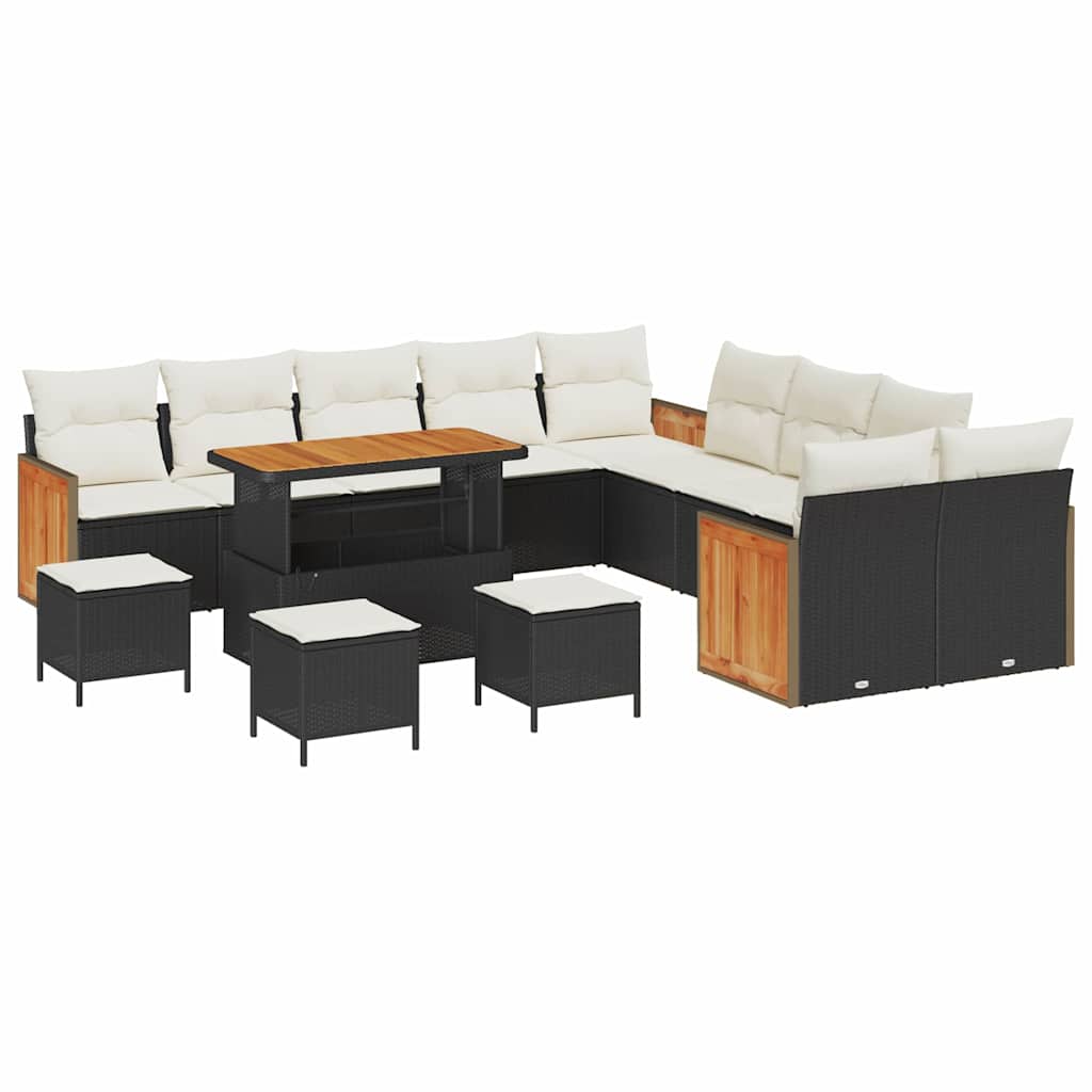 Havesofa Sæt med pude 18 pcs Sort og Cream polyrattan