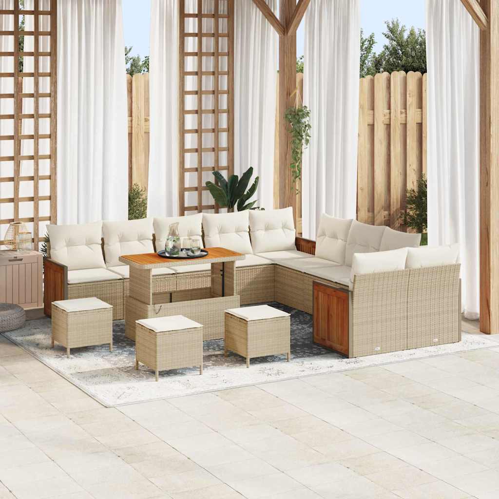 Havesofa Sæt med pude 18 pcs Beige og creme polyrattan