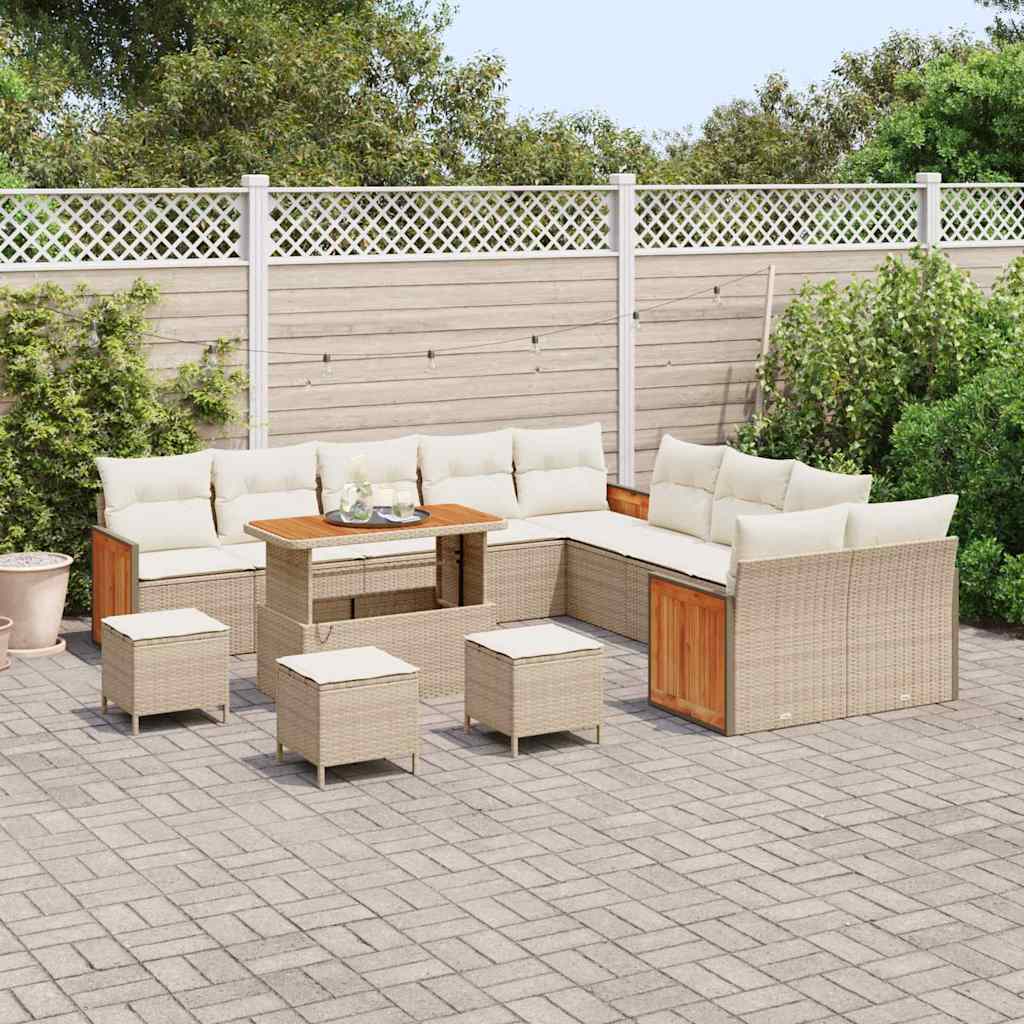 Havesofa Sæt med pude 18 pcs Beige og creme polyrattan
