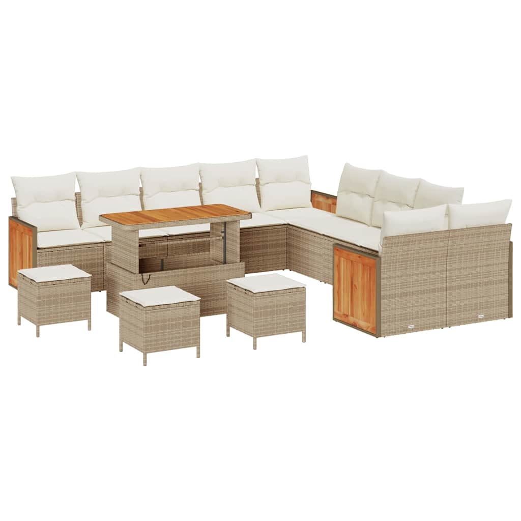 Havesofa Sæt med pude 18 pcs Beige og creme polyrattan