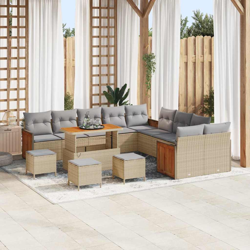 Havesofa Sæt med pude 18 pcs Beige og lys grå polyrattan