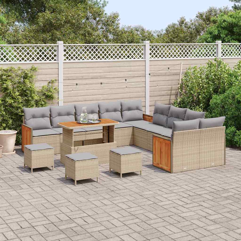 Havesofa Sæt med pude 18 pcs Beige og lys grå polyrattan