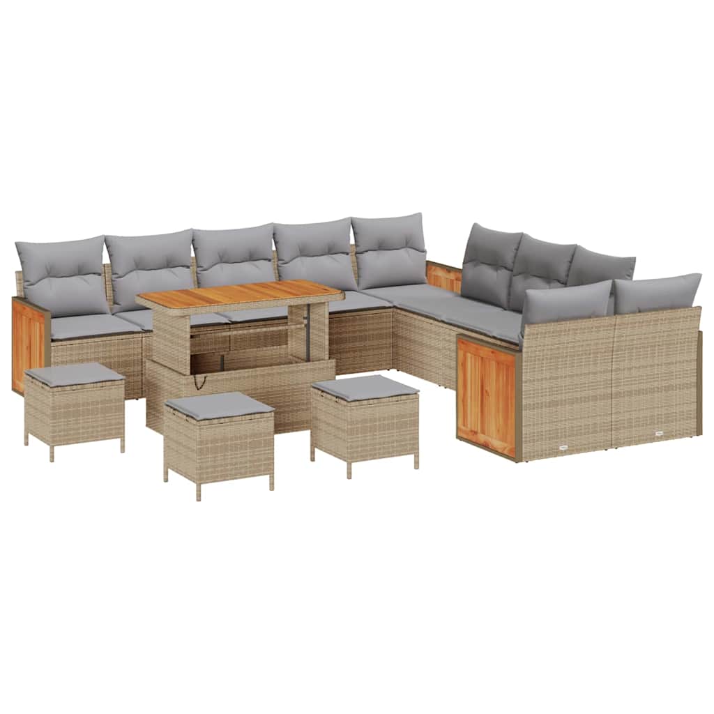 Havesofa Sæt med pude 18 pcs Beige og lys grå polyrattan