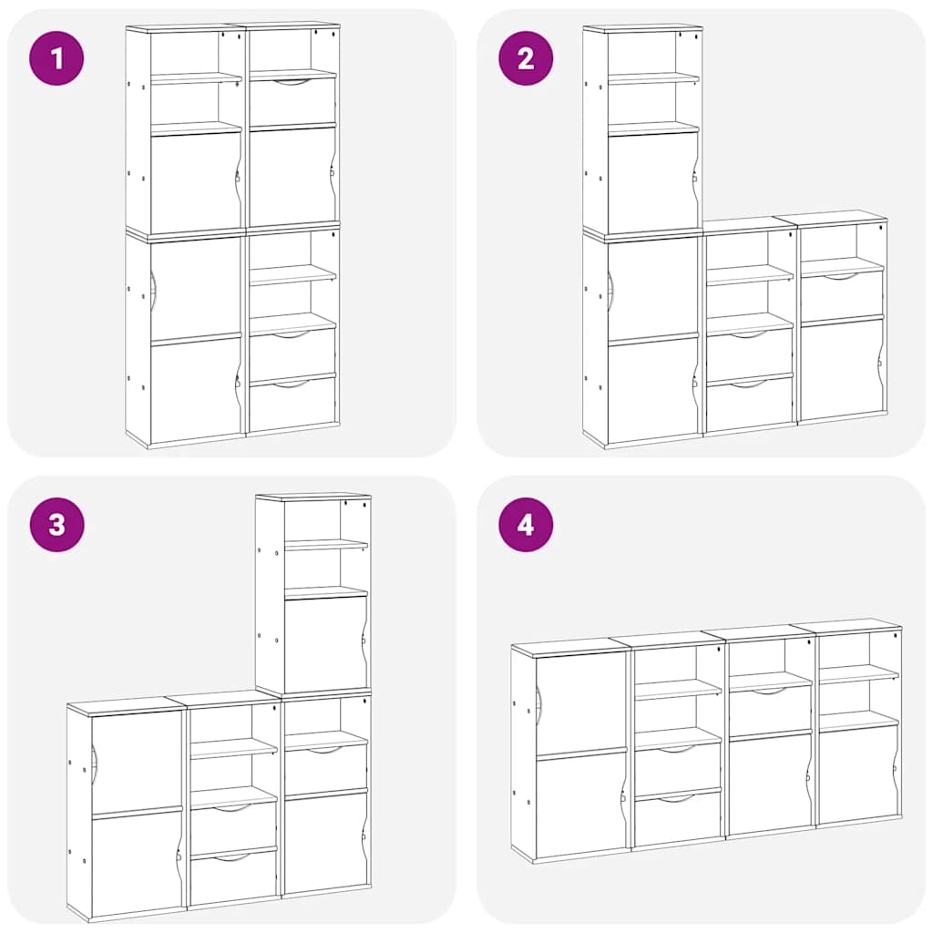 sidekabinetter 4 stk ODDA 40x24x79 cm massivt fyrretræ hvid