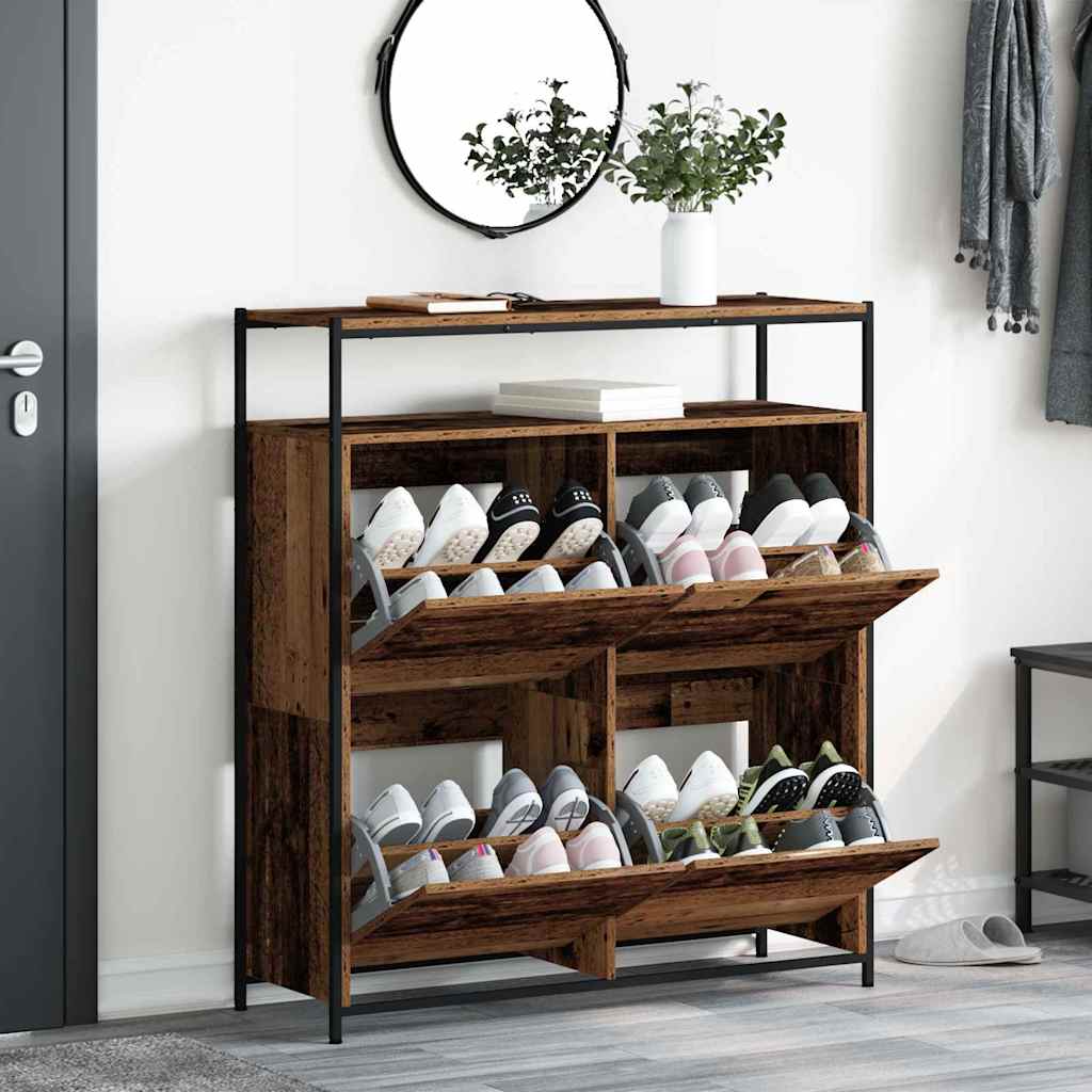 Sko skab med dør Gammelt træ 100 x 34 x 112 cm Konstrueret træ