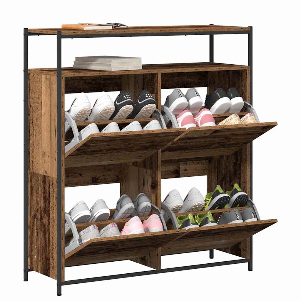 Sko skab med dør Gammelt træ 100 x 34 x 112 cm Konstrueret træ