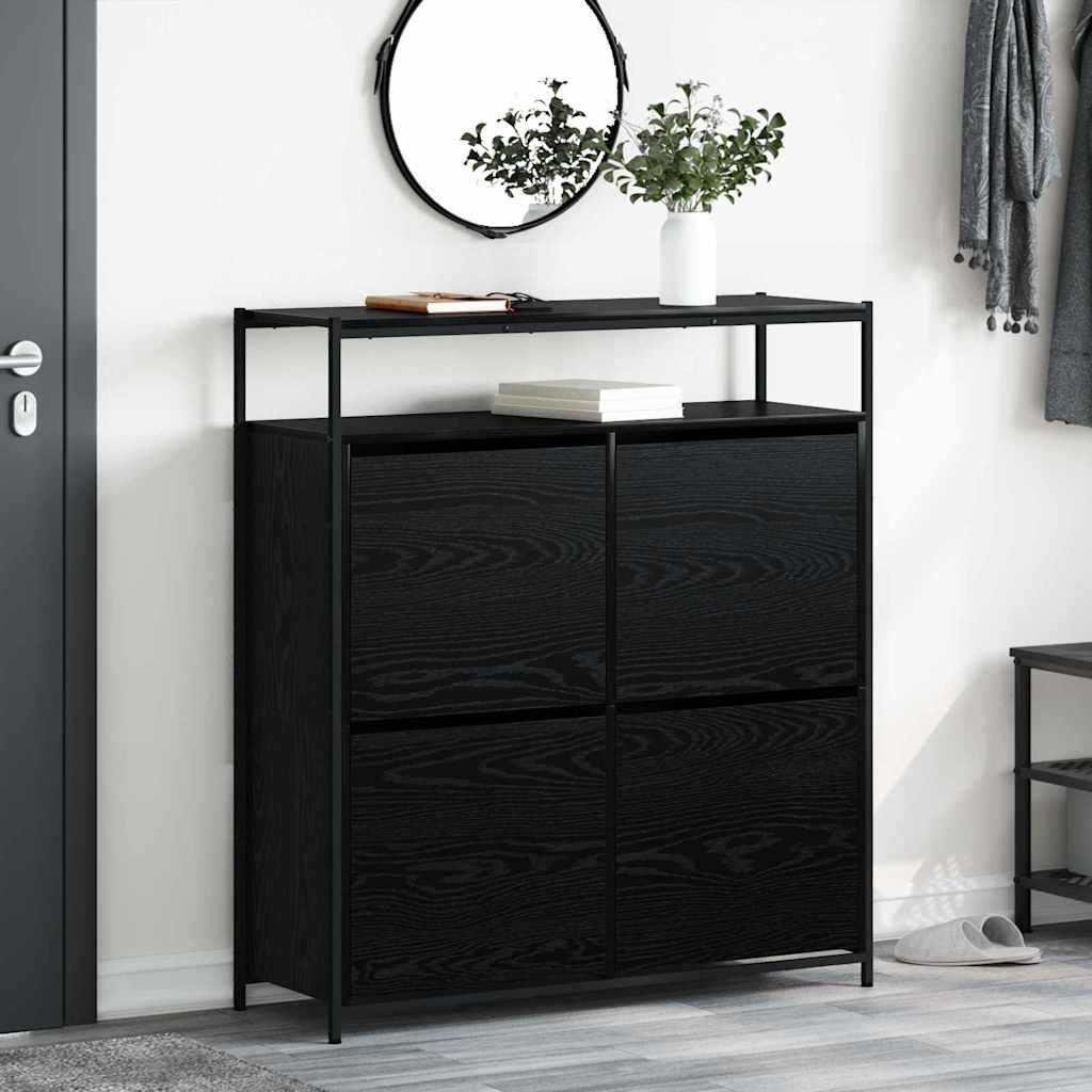 Sko skab med hylde Sort eg 100 x 34 x 112 cm Konstrueret træ