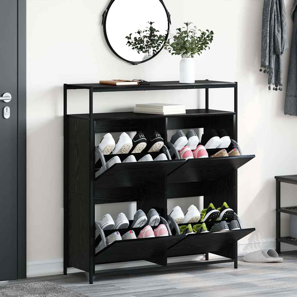 Sko skab med hylde Sort eg 100 x 34 x 112 cm Konstrueret træ