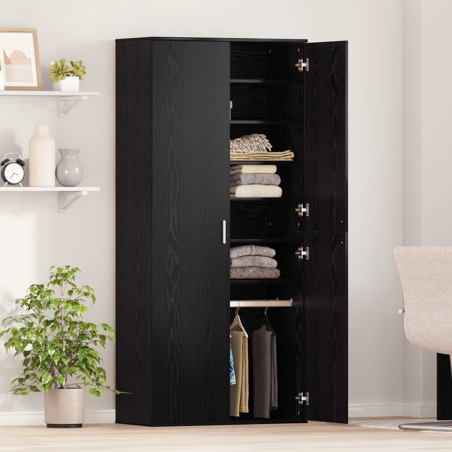 Højskab med hylde Sort eg 80 x 39 x 178 cm Konstrueret træ